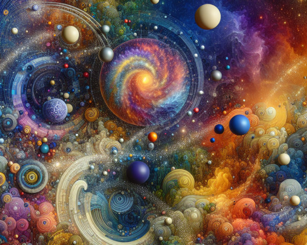 Colorful Cosmic Scene with Galaxy and Celestial Bodies
