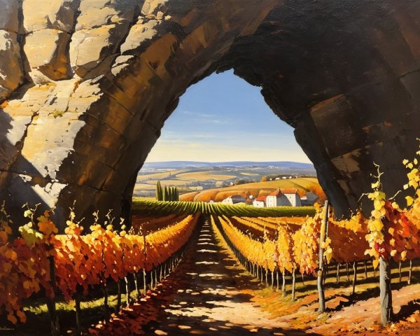 Vineyard Landscape with Rocky Arch and Autumn Colors