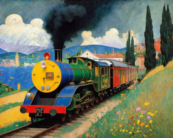 Vintage Steam Locomotive in Lush Scenic Landscape