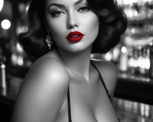 Black-and-white portrait of a glamorous woman