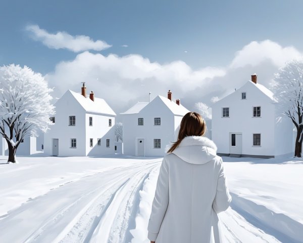 Winter Landscape with Snow-Covered Path and Houses