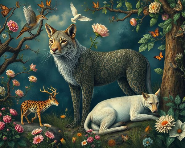 Illustration of Wolves in a Fairytale Forest Setting