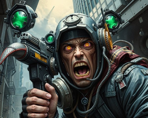 Futuristic Character with Helmet and High-Tech Weapon