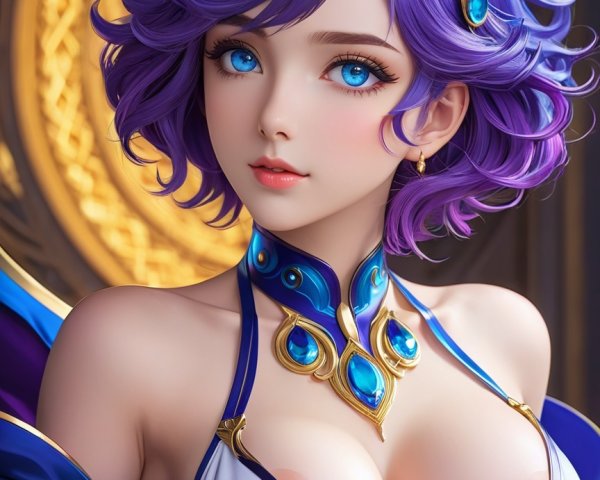 Elegant Character with Purple Hair and Blue Eyes