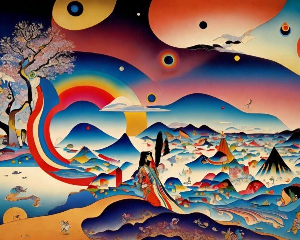 Surreal Landscape with Colorful Abstract Elements