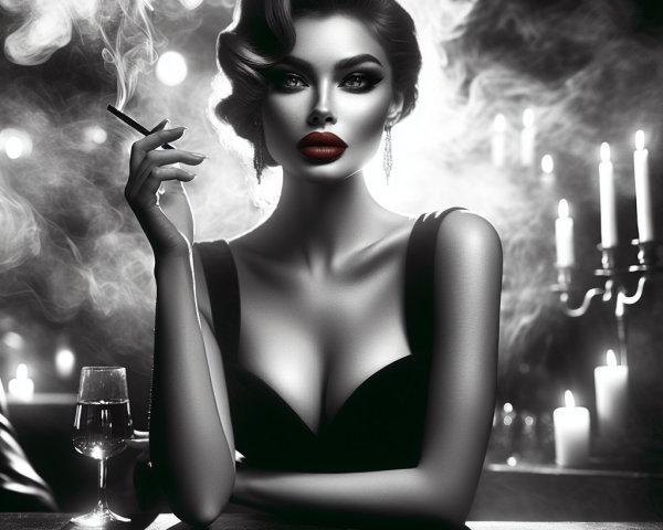 Vintage Elegance of a Glamorous Woman in Black and White