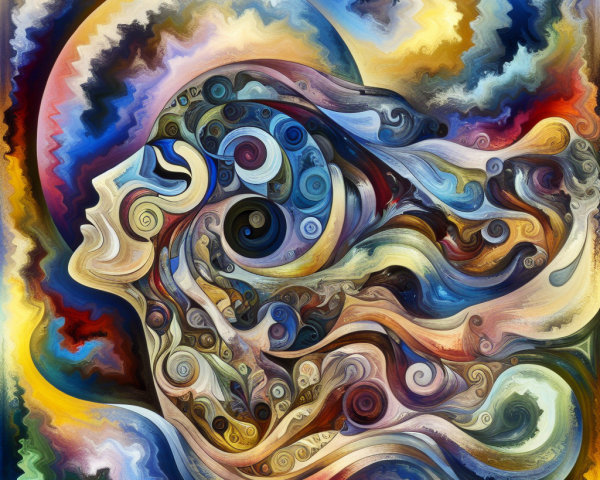 Abstract Profile with Flowing Hair and Vibrant Colors