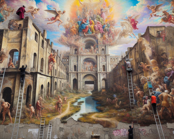 Mural Creation on Battered Building Facade