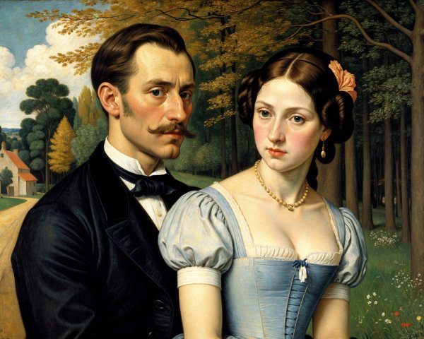 Young Couple in Serene Natural Setting Painting