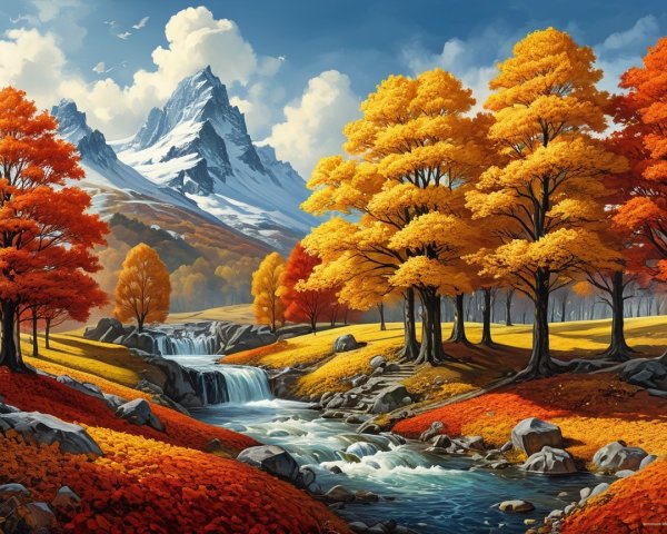 Autumn Landscape with Vibrant Trees and Mountains
