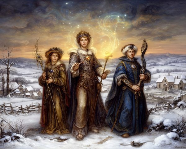 Hyper Realistic Oil Painting of Young Mages in Winter