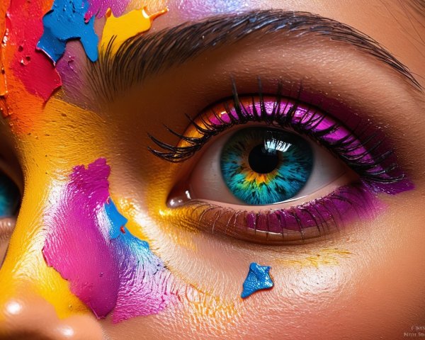 Close-up of a colorful eye with artistic face paint