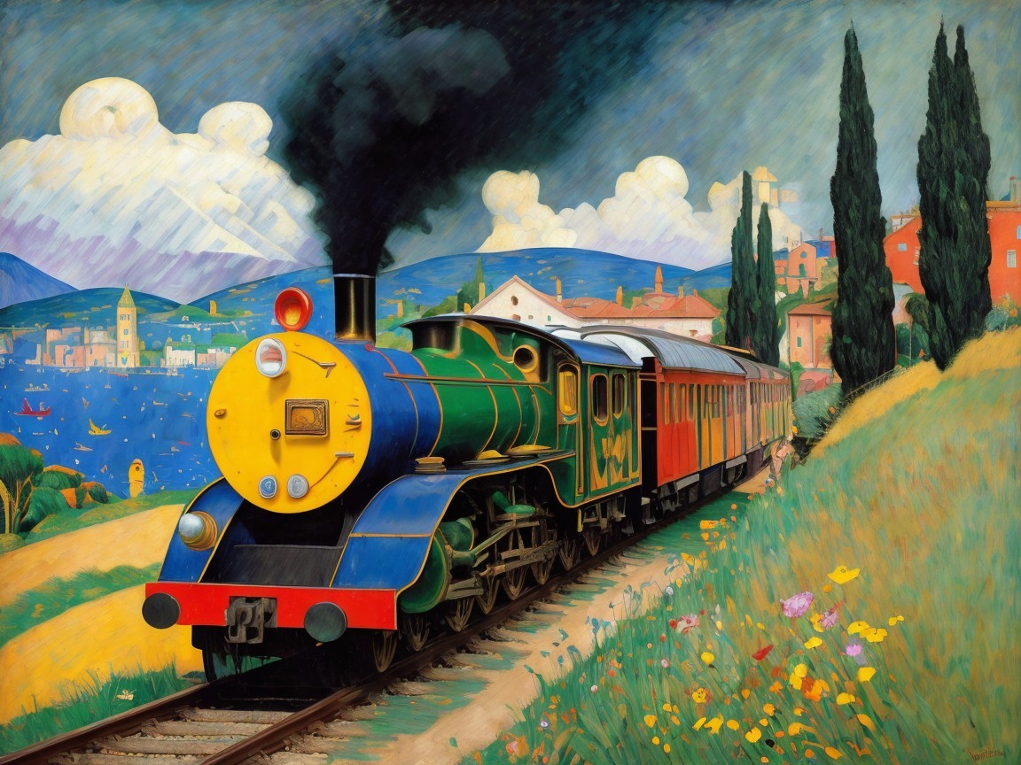 Vintage Steam Locomotive in Lush Scenic Landscape