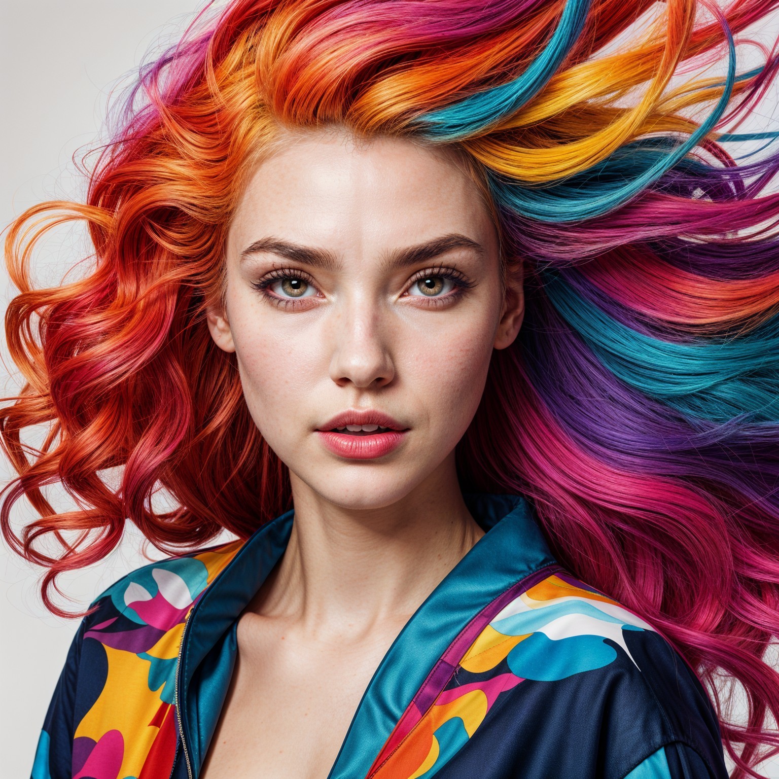 Portrait of a Woman with Vibrant Multicolored Hair