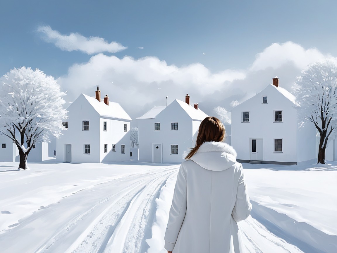 Winter Landscape with Snow-Covered Path and Houses