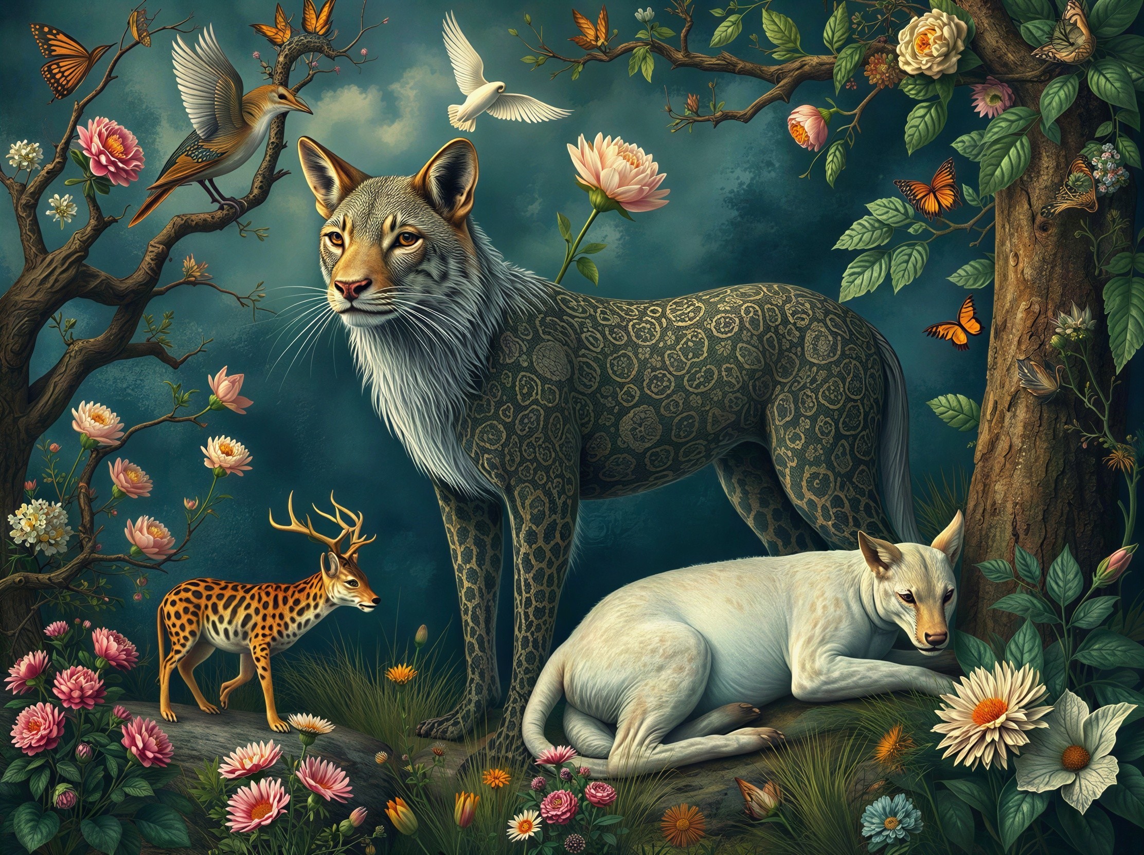 Illustration of Wolves in a Fairytale Forest Setting