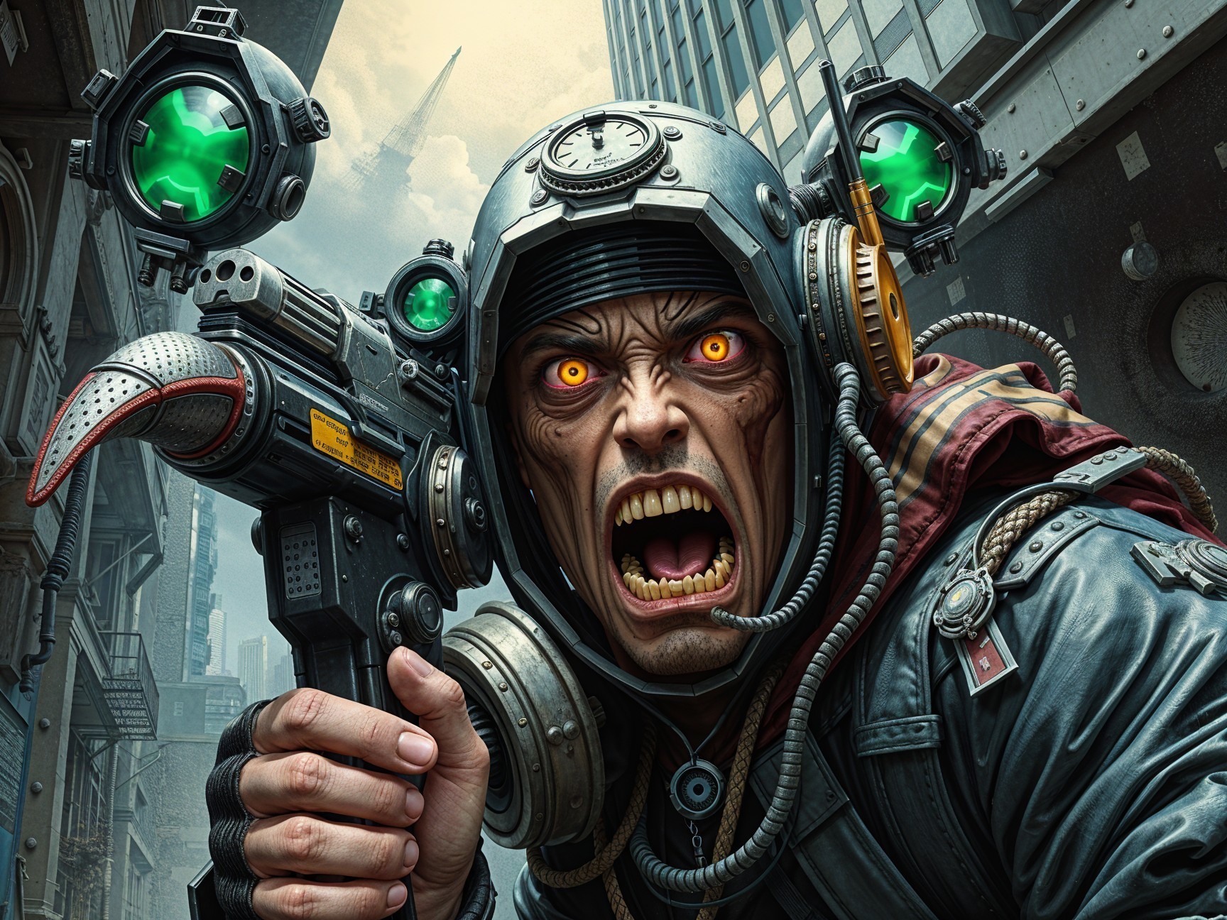 Futuristic Character with Helmet and High-Tech Weapon