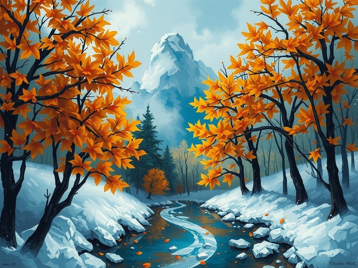 Serene Landscape with River and Autumn Trees