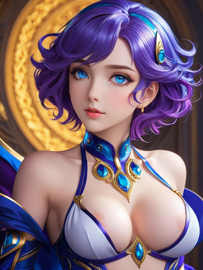 Elegant Character with Purple Hair and Blue Eyes