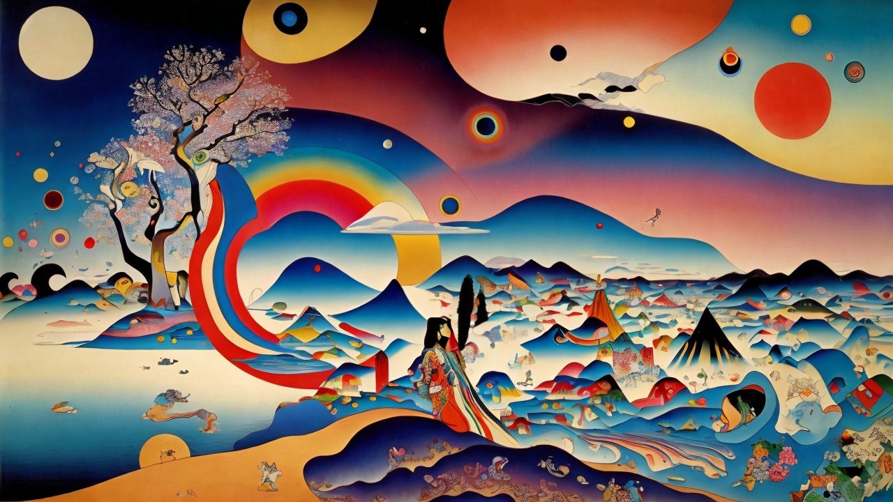 Surreal Landscape with Colorful Abstract Elements