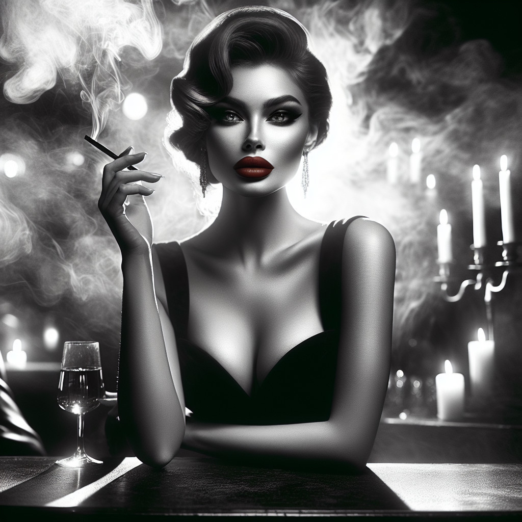 Vintage Elegance of a Glamorous Woman in Black and White
