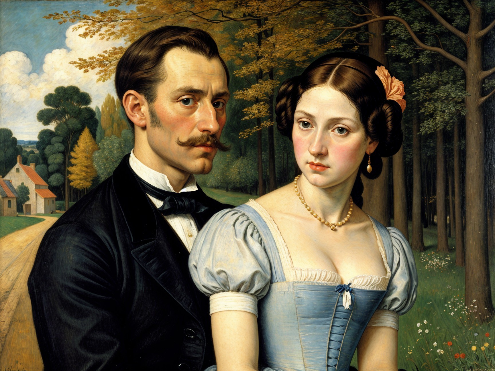 Young Couple in Serene Natural Setting Painting