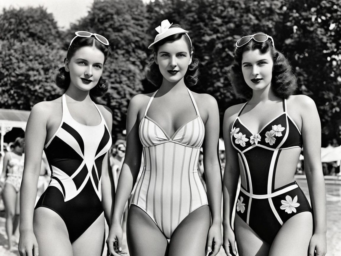 Vintage Swimsuits and Stylish Accessories at Poolside