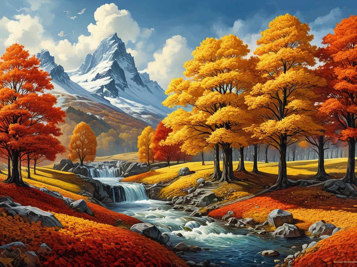 Autumn Landscape with Vibrant Trees and Mountains