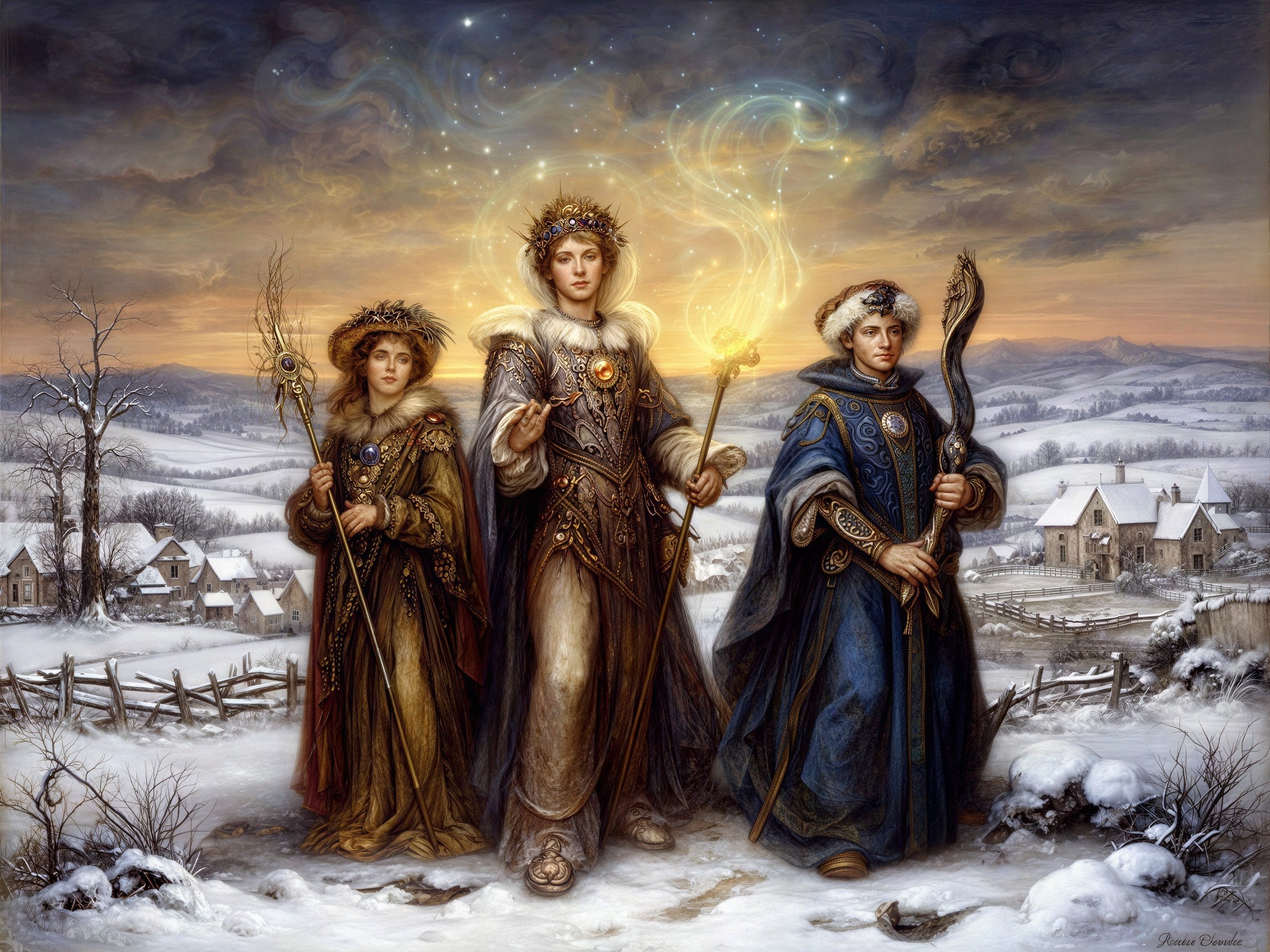 Hyper Realistic Oil Painting of Young Mages in Winter