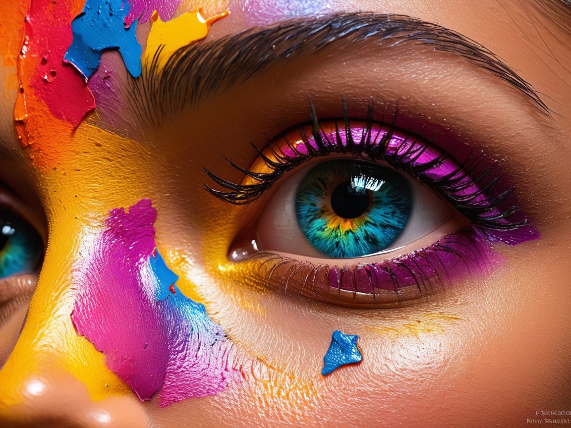 Close-up of a colorful eye with artistic face paint