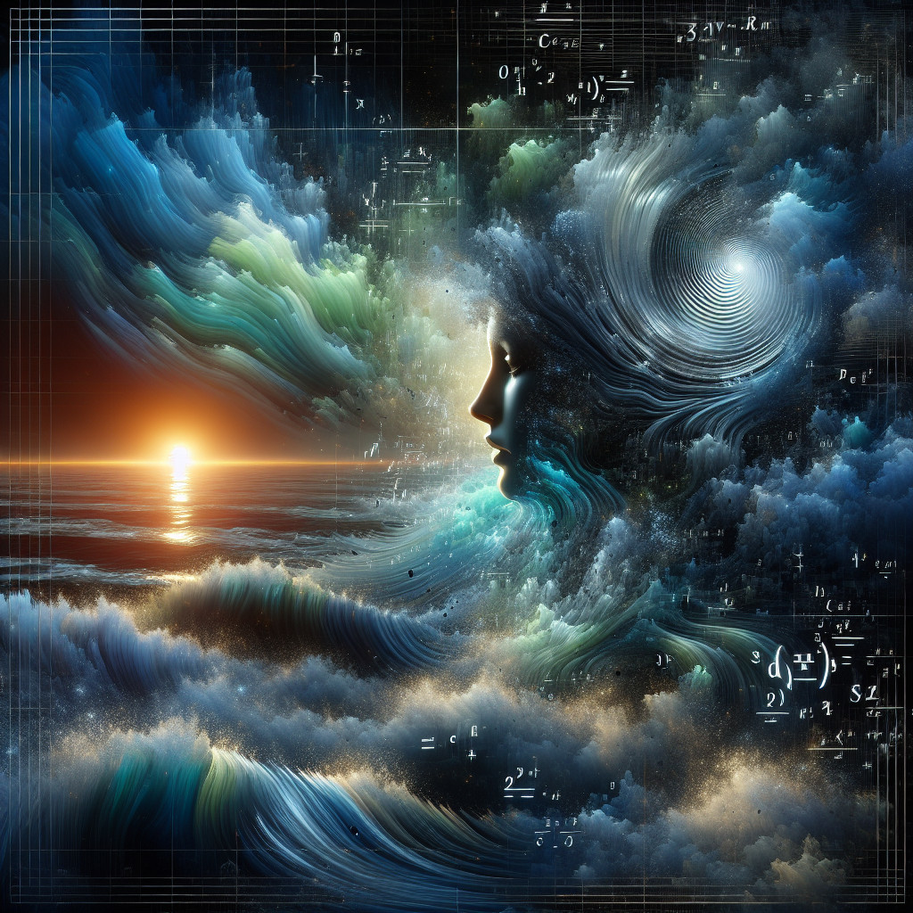 Surreal Landscape with Woman's Profile in Clouds and Waves