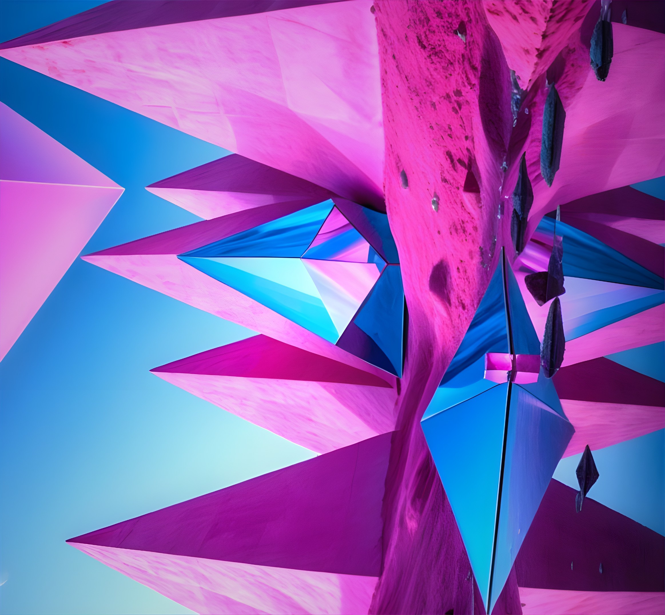 Abstract Composition of Angular Shapes in Pink and Blue