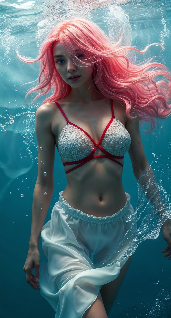 Underwater Scene of a Woman with Pink Hair
