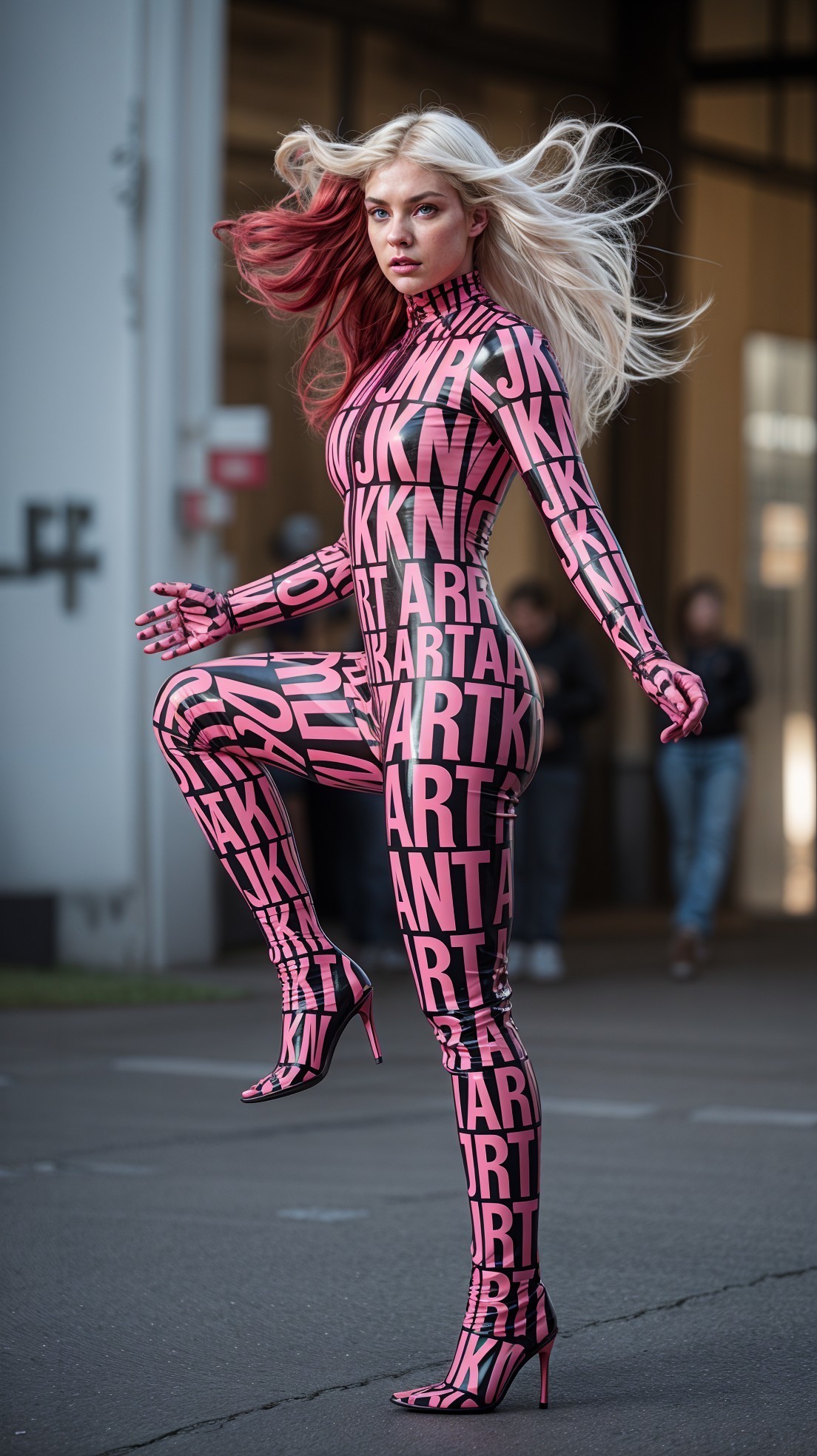 Model in Form-Fitting Bodysuit with Urban Background