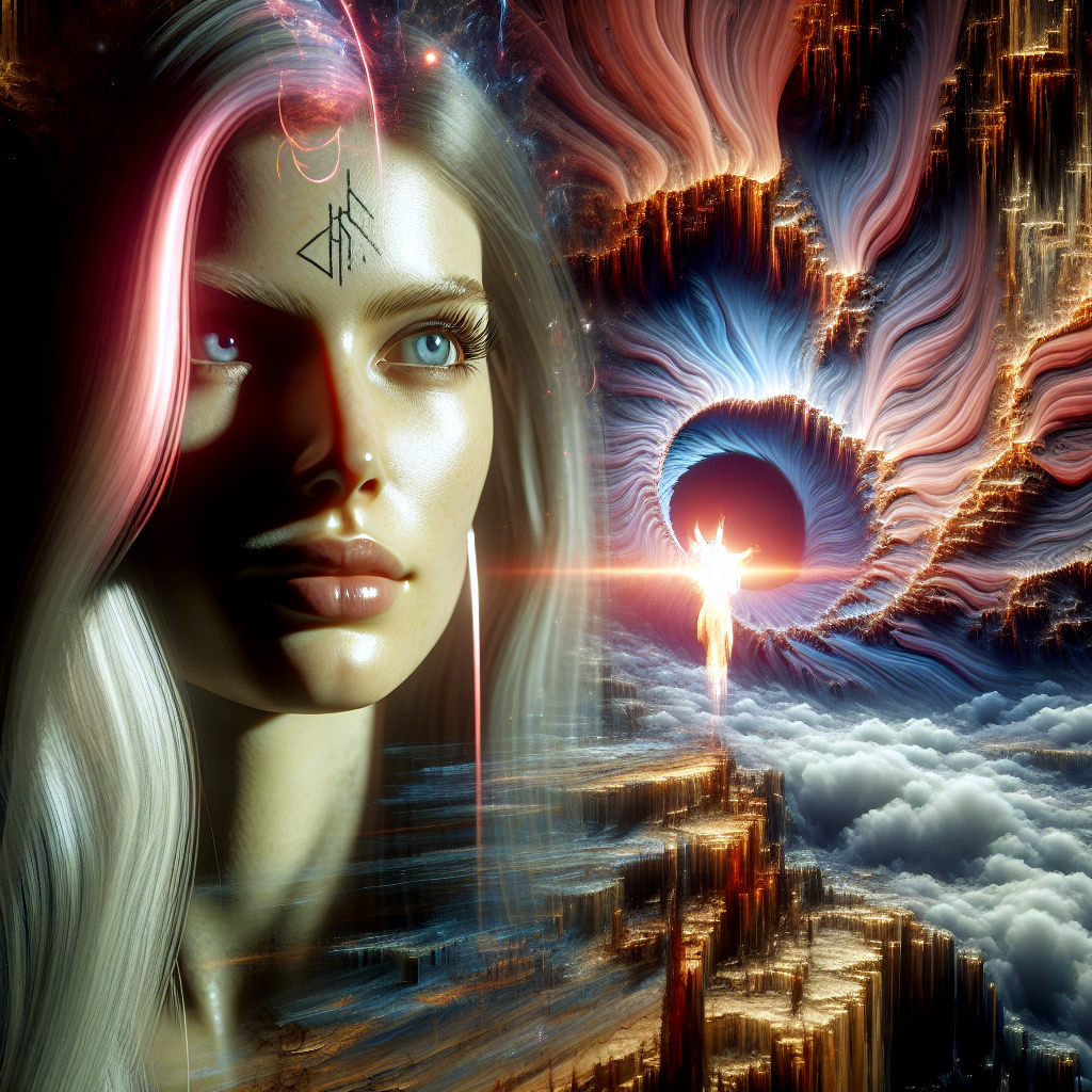 Mystical Scene with Glowing Woman and Cosmic Colors