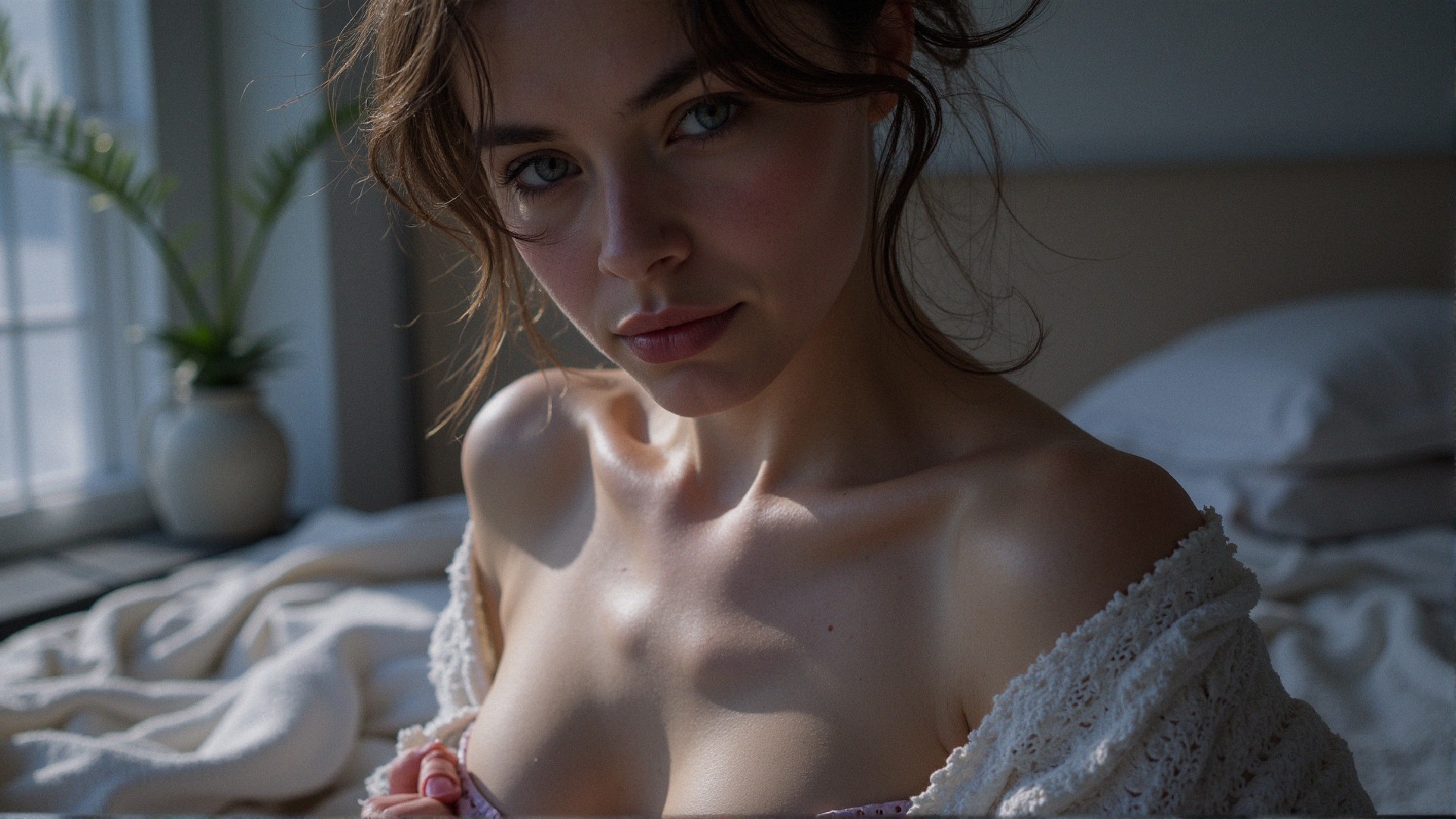 Serene Moment in a Softly Lit Room with a Young Woman