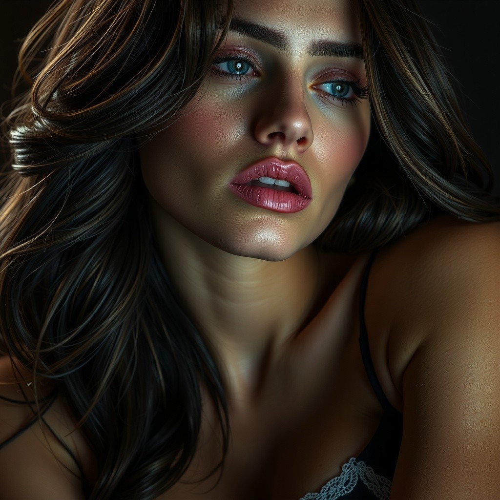 Close-up Portrait of a Young Woman with Striking Features