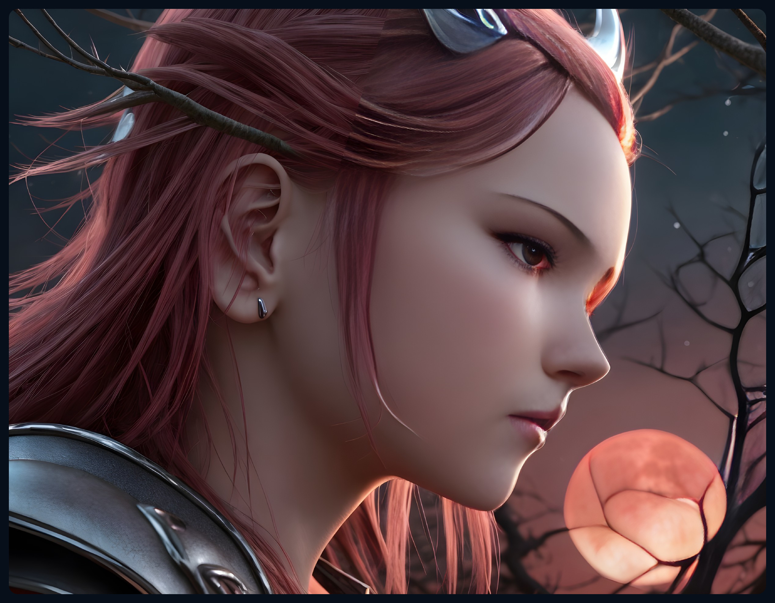 Close-Up of a Young Warrior in Metallic Armor