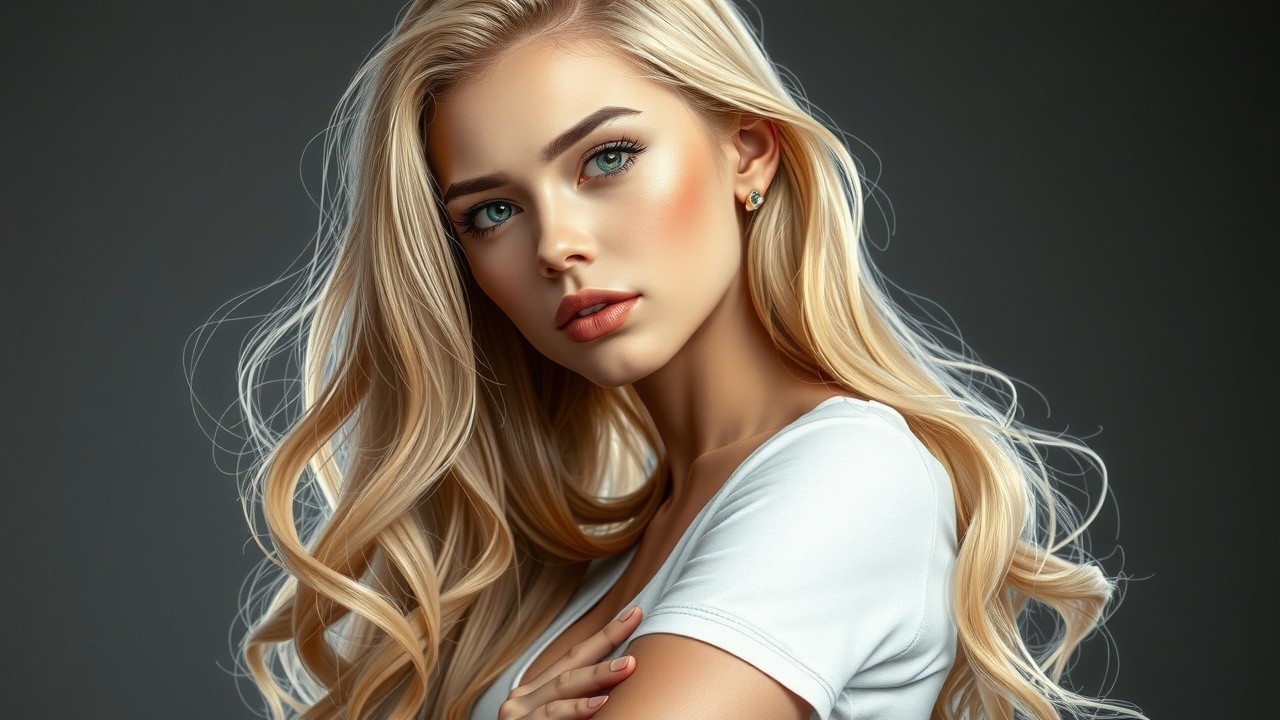 Young woman with blonde hair in elegant portrait