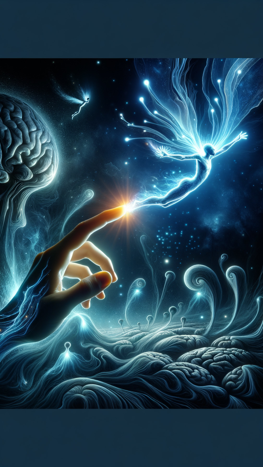 Cosmic Landscape with Glowing Figure and Energetic Patterns