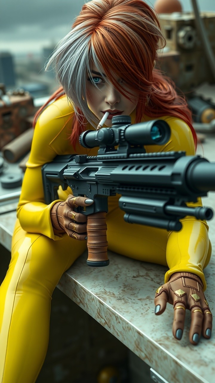 Character with Two-Toned Hair in Urban Setting