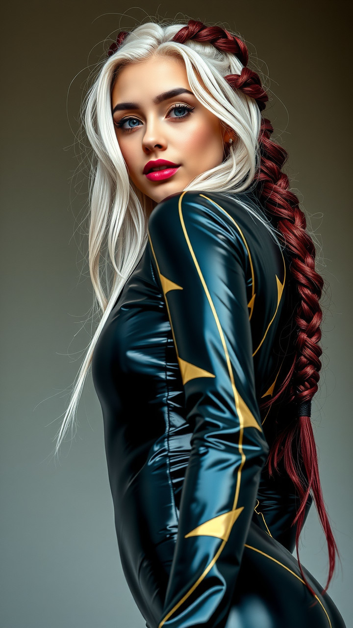 Confident Figure in Black Outfit with Gold Accents