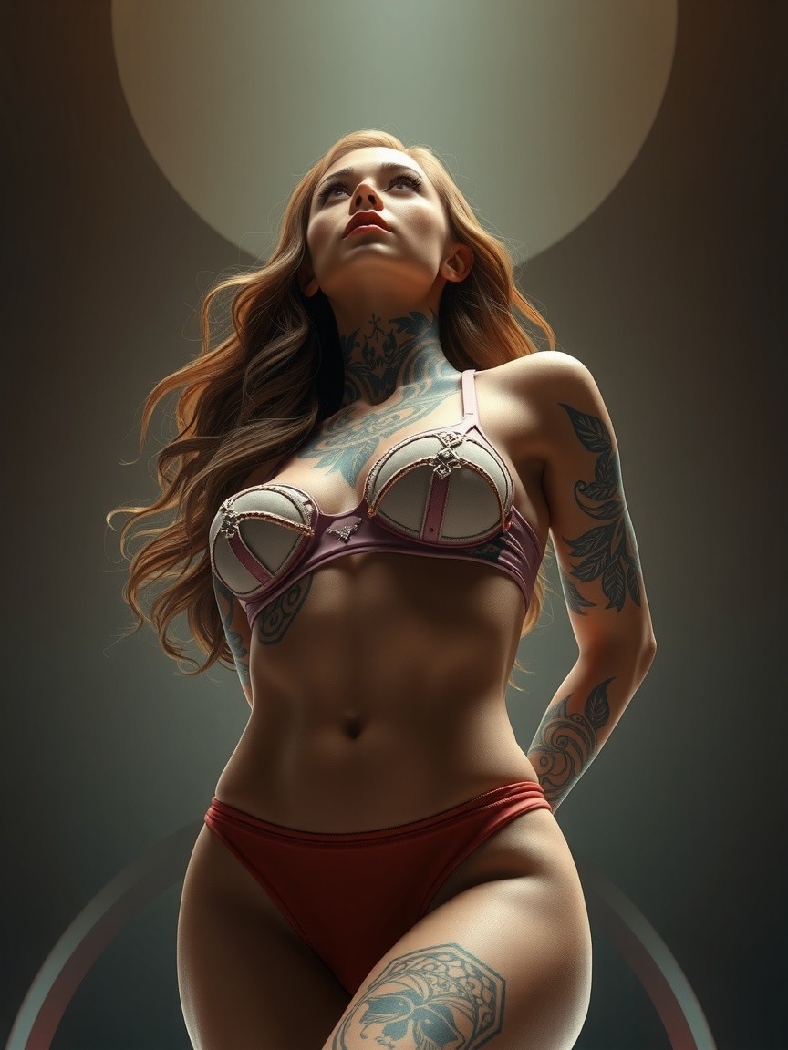 Confident Figure with Tattoos in Fashionable Lingerie
