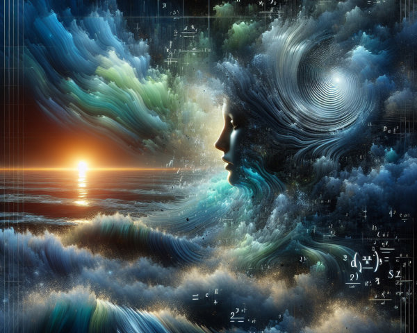 Surreal Landscape with Woman's Profile in Clouds and Waves