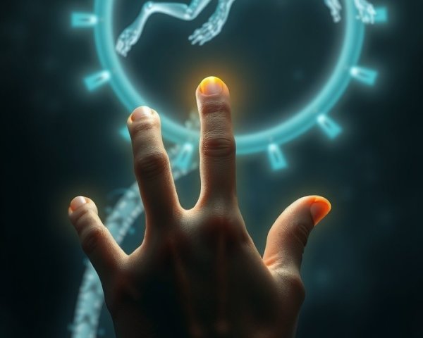 Glowing Hand and Ethereal Dragon in Mystical Scene