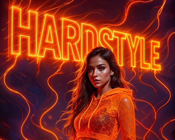 Stylish Woman in Orange Outfit with Neon Effects
