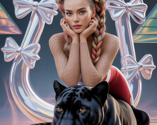 Full body portrait of a woman with braided blonde hair