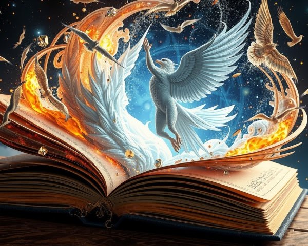 Illustrated Book with Majestic Bird and Ethereal Light