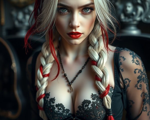 Young Woman in Gothic Corset with Braided Hair