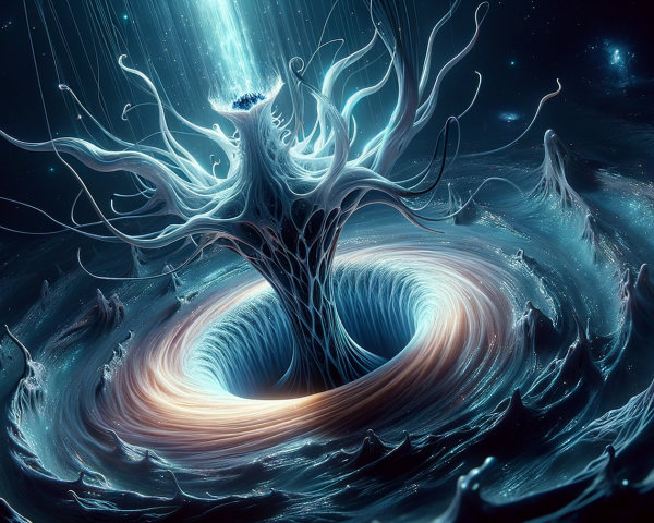 Cosmic Vortex with Ethereal Tendrils and Glowing Light